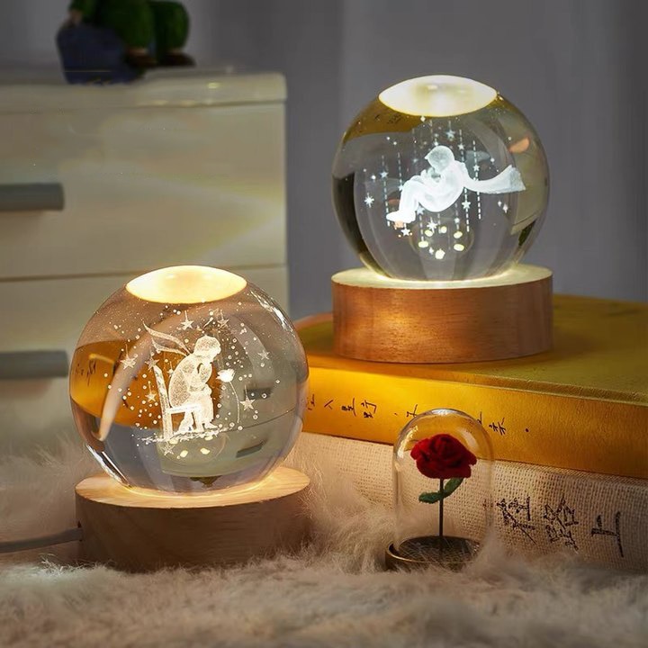 6/8cm Solar System Crystal Ball Decoration The Little Prince LED Light Crystal Ball with Stand Globe Home Decor Birthday Gift - Image 2