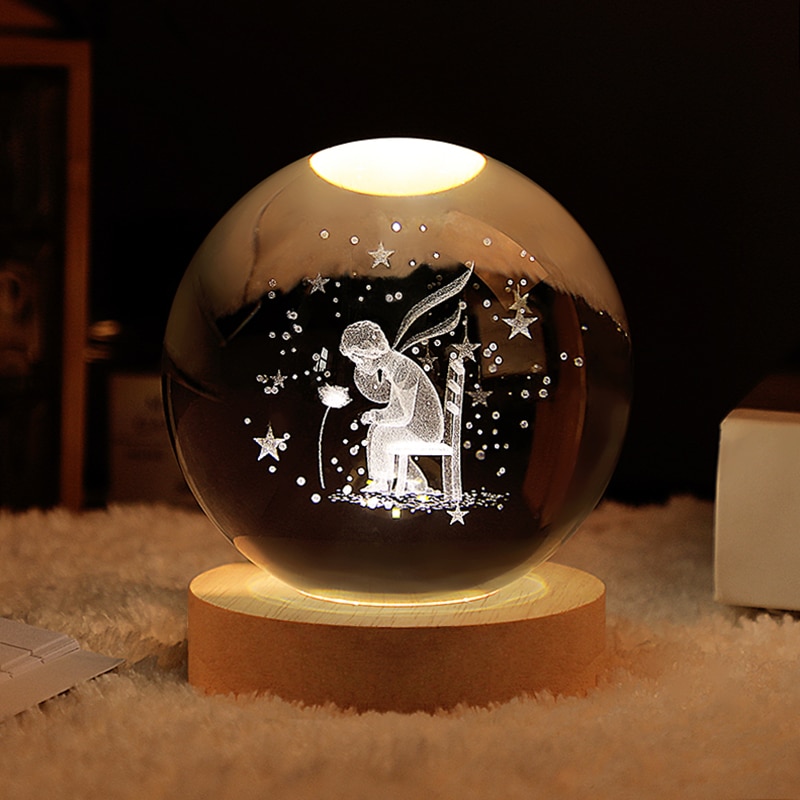6/8cm Solar System Crystal Ball Decoration The Little Prince LED Light Crystal Ball with Stand Globe Home Decor Birthday Gift - Image 3